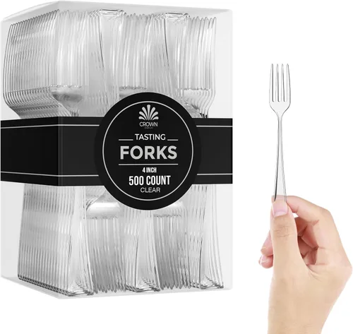Miniatura 7 de Exquisite Mini tenedores de plástico 100CT cubiertos de alta calidad plata aspecto similar a plástico resistente degustación postre tenedores