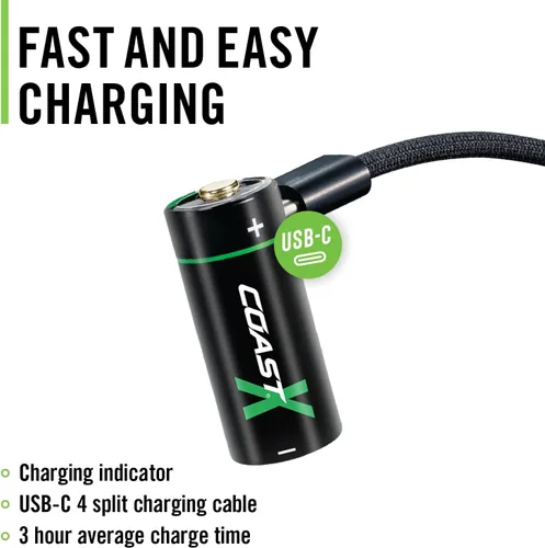 Miniatura 5 de Coast ZX - Baterías recargables CR123 USB-C, ZITHION-X, iones de litio de 1.5 V 1100 mAh, larga duración, se carga menos de 3 horas, cable de carga