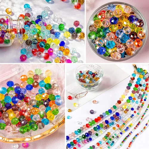 Miniatura 3 de 560 cuentas de cristal facetadas Rondelle, en caja, cuentas espaciadoras para manualidades de bricolaje, 0.236/0.315 pulgadas (colorido)