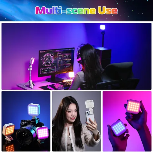 Miniatura 7 de ULANZI Luces de video RGB U60 Luz de cámara LED blanca 360° Iluminación de fotografía portátil a todo color con adaptador de zapata fría de Blanco