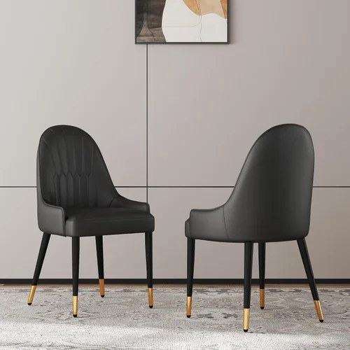 Miniatura 8 de Juego de 2 sillas con 2 sillas de comedor de piel sintética blanca, silla de cocina moderna con respaldo ovalado y patas de acero inoxidable