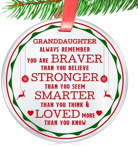 Elegant Chef Adorno de Navidad para nieta - Always Remember You are Braver Stronger Smarter, recuerdo inspirador motivacional de la abuela y el