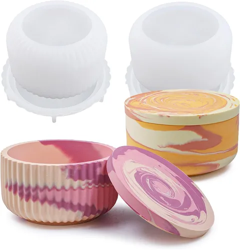 2 moldes de resina para tarros grandes con tapa, caja de resina de silicona, molde cilíndrico para resina epoxi, joyería, portavelas, organizador de