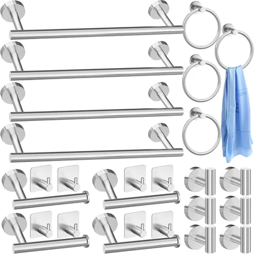 Miniatura 9 de Blulu Juego de 28 piezas de accesorios de baño de acero inoxidable, incluye barra de toalla de baño de 16 pulgadas, anillos de toalla, ganchos