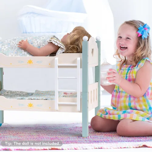 Miniatura 6 de ROBOTIME Literas de muñeca de bebé, cunas de madera para muñecas de 18 pulgadas, cama apilable para muñecas de muñeca para muñecas americanas