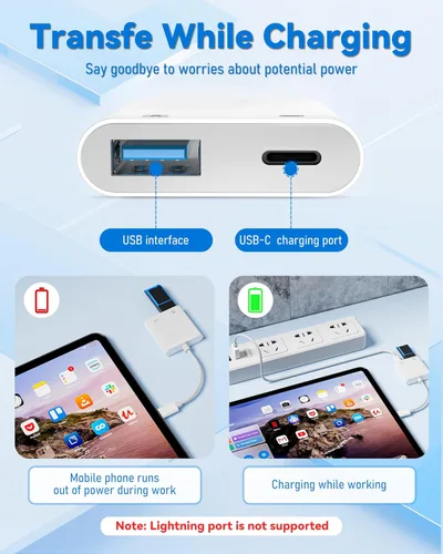 Miniatura 2 de Adaptador de cámara USB C a USB con puerto de carga PD de 30 W, cable OTG compatible con iPhone 17/16/15, iPad, Android, tableta, USB 3.0 hembra