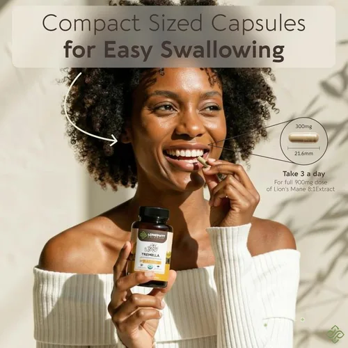 Miniatura 6 de Longevity Botanicals Cápsulas orgánicas de hongos Tremella Extracto de suplemento de 120 unidades Cuerpo fructífero de hongos de nieve ≥10%