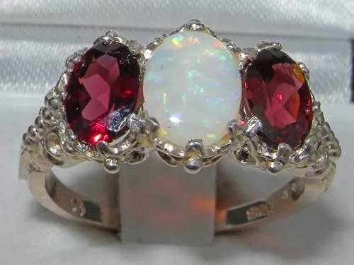 Miniatura 2 de Anillo de plata de ley 925 auténtico ópalo y granate para mujer