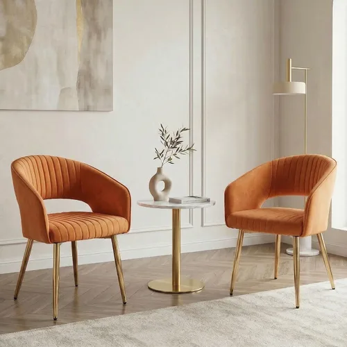 Miniatura 15 de Hyfirm Juego de 2 sillas de comedor de cuero, modernas sillas de cocina color dorado crema con respaldo hueco, sillas laterales tapizadas para sala