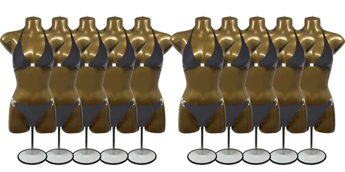 Miniatura 10 de Maniquí femenino dorado largo con soporte para vestido con forma de camiseta para mostrador de encimera, cuerpo hueco con poste de metal y gancho