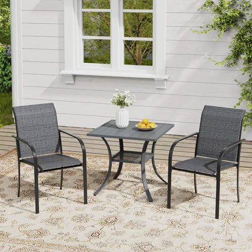 Miniatura 46 de VICLLAX Juego de 2 sillas de patio pequeñas para exteriores, juego de sillas apilables para patio y mesa de comedor cuadrada para porche delantero