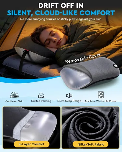 Miniatura 5 de Almohada de camping Hikenture con funda extraíble - Almohada inflable ultraligera para soporte lumbar y cervical - Almohada de mochila mejorada