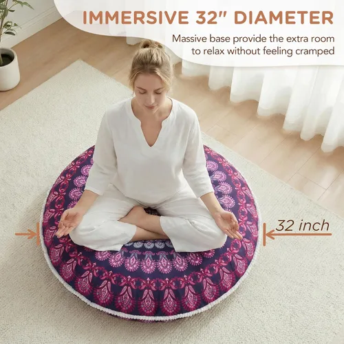 Miniatura 2 de Codi - Juego de 2 cojines de suelo para meditación, grandes y redondos para adultos, diseño bohemio de mandala para exteriores, chimenea, yoga, sala