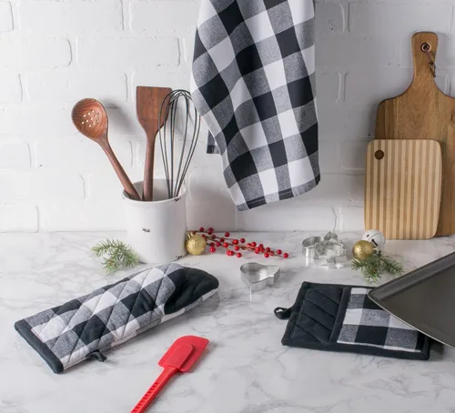 Miniatura 6 de DII Buffalo Check Kitchen Collection, juego de cocina clásico de granja, agarradera, blanco y negro, 2 piezas