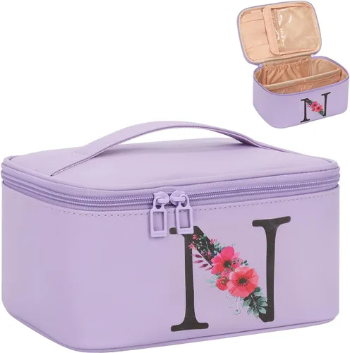 Miniatura 56 de OCHEAL Bolsa de maquillaje personalizada, bolsa de maquillaje beige para mujer, kit de aseo de viaje con monograma, organizador de cosméticos listo