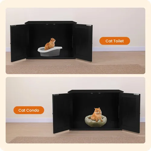 Miniatura 7 de Caja de arena para gatos Dwanton, mueble oculto para caja de arena para gatos, entrada reversible puede estar en el lado izquierdo o derecho, baño