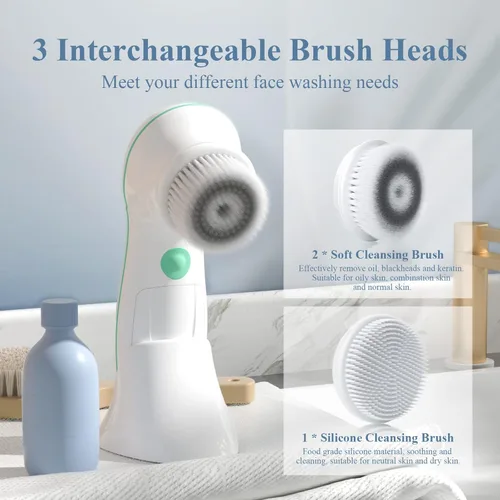 Miniatura 4 de Cepillo de limpieza facial TOUCHBeauty, cepillo giratorio de 360 grados con soporte conveniente, impermeable dispositivo de limpieza profunda, Negro