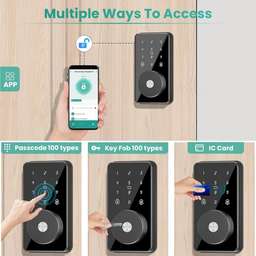 Miniatura 2 de Cerradura Inteligente, Cerradura de Puerta de Entrada sin Llave 4-en-1 para Puerta Delantera, Cerradura de Puerta Digital con Teclado, Cerradura