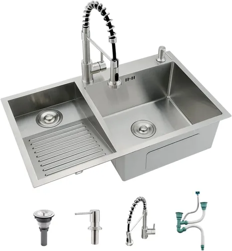 Miniatura 12 de Fregadero de lavandería de acero inoxidable de 25 x 22 pulgadas con grifo, calibre 16, 12 pulgadas, extra profundo, lavabo de lavandería con Níquel