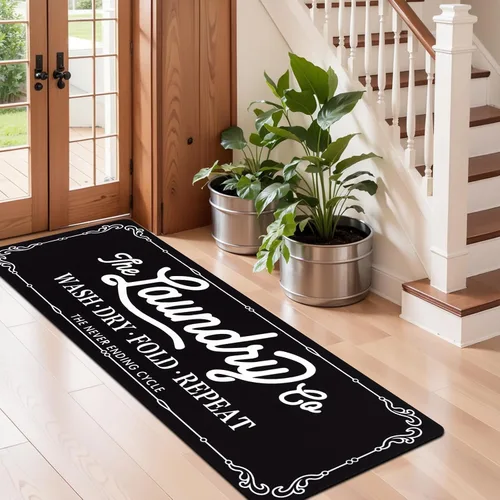 Miniatura 6 de Pauwer Alfombra Corredor para Cuarto de Lavandería 20"x60" Impermeable de Goma Tapete de Lavandería Antideslizante Tapetes de Cocina para Piso Negro