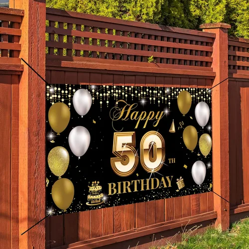 Miniatura 6 de Fondo de pancarta de cumpleaños número 50, decoración de feliz cumpleaños 50 para hombres y mujeres, cartel de fiesta de cumpleaños de 50 años