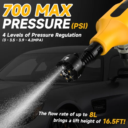 Miniatura 4 de Lavadora a presión inalámbrica para batería Dewalt 20V 700 PSI Lavadora de energía portátil de mano con boquilla 6 en 1 cañón de espuma