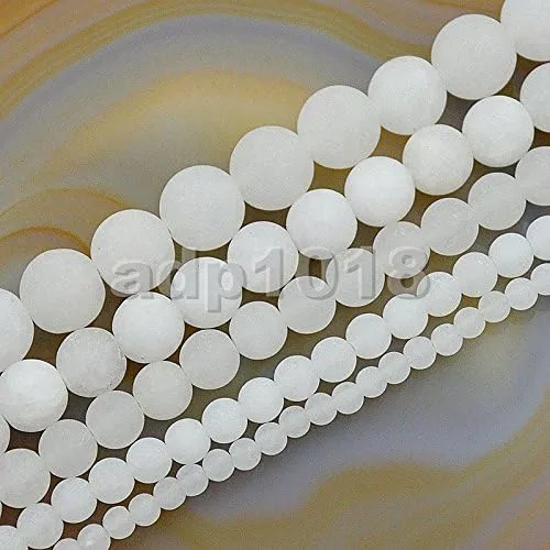 AD Beads - Perlas sueltas redondas de jade mate, 0.157 in, 0.236 in, 0.315 in, 0.394 in, 0.472 in (0.157 in, blanco)