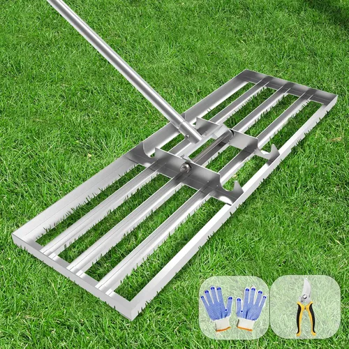 Miniatura 10 de Rastrillo de nivelación de césped 30x10 pulgadas, (Grado Profesional) Herramienta niveladora de césped con mango de acero inoxidable para céspedes