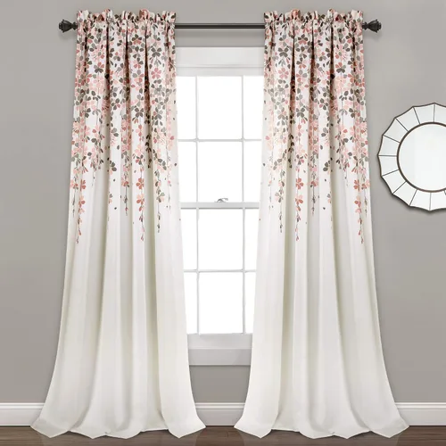 Lush Decor Cenefa para ventana con filtro de luz, colección Weeping Flower, juego de cortinas, un par, 52" de ancho x 95" de largo + 2" de cabecera,