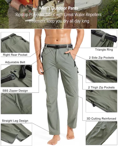 Miniatura 3 de WENRONSTA Pantalones cargo de senderismo para hombre, secado rápido, ligeros, impermeables, 6 bolsillos, para exteriores, pesca, montaña