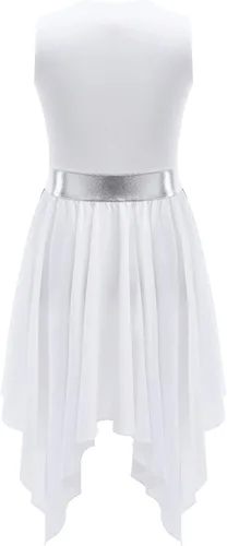 Miniatura 4 de Oyolan Vestido de baile de alabanza lírica de un hombro para niñas y niñas, sin mangas, bloque de color, túnica litúrgica para adoración