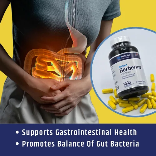 Miniatura 2 de Complejo de suplemento de berberina de 1000 mg con prebiótico de inulina - Berberina HCL 500 mg por cápsula - Suplemento de berberina formulado por