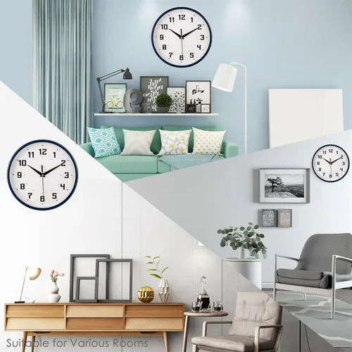 Miniatura 6 de Topkey Reloj de pared redondo silencioso para cocina, estilo moderno, sin tictac, decorativo, dormitorio, oficina, estudio, cocina, reloj de pared