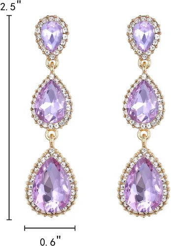 Miniatura 79 de EleQueen Pendientes de cristal austriaco en tono dorado para mujer, forma de pera de 2.5 pulgadas, color esmeralda