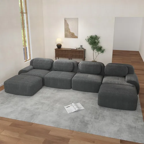 Miniatura 26 de Sofás modulares modulares sin hueso de 82 pulgadas para sala de estar, juego de sofá comprimido de 2 plazas, no requiere montaje, tela de pana, Verde