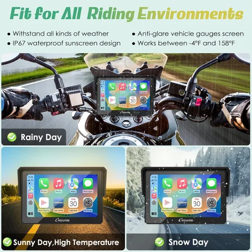 Miniatura 5 de Carpuride W502 motocicleta GPS inalámbrico portátil Carplay/Android Auto impermeable coche estéreo, 5 "IPS pantalla táctil con doble Bluetooth