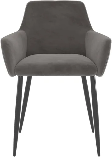 Miniatura 4 de Juego de 2 sillas de comedor modernas tapizadas de terciopelo gris oscuro con patas cónicas resistentes, diseño ergonómico para comedor y cocina