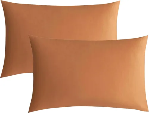 Miniatura 26 de JELLYMONI Juego de 2 fundas de almohada estándar de algodón lavado con textura similar al lino, color ámbar naranja de 20 x 26 pulgadas, fundas