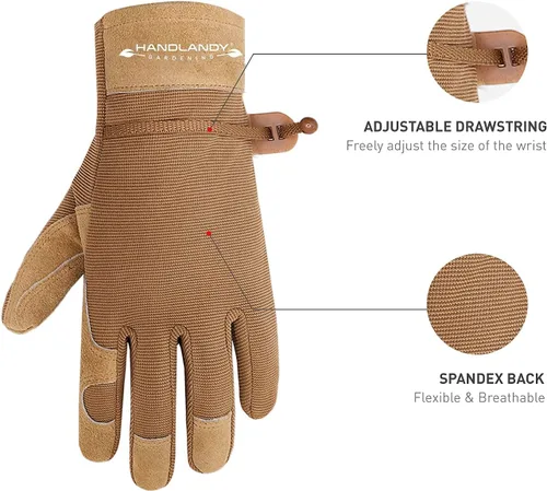 Miniatura 7 de HANDLANDY Paquete - 2 pares: guantes largos de jardinería para poda de rosas, guantes de trabajo de patio resistentes para mujer, color beige