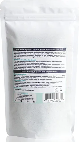 Miniatura 2 de Natural Elephant Sal de baño del Mar Muerto 0.25 libras (4 onzas) Tamaño de prueba 100% natural y puro Grano fino Perfecto para bañarse
