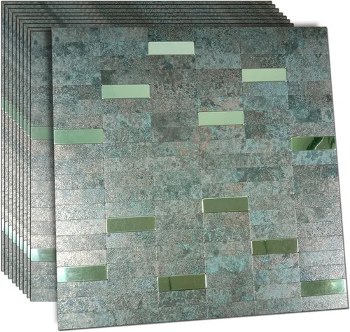 Miniatura 18 de XUANINY Azulejos de Mosaico de Aluminio Autoadhesivos para Despegar y Pegar, Pegatinas de Azulejos de Pared para Salpicadero de Cocina