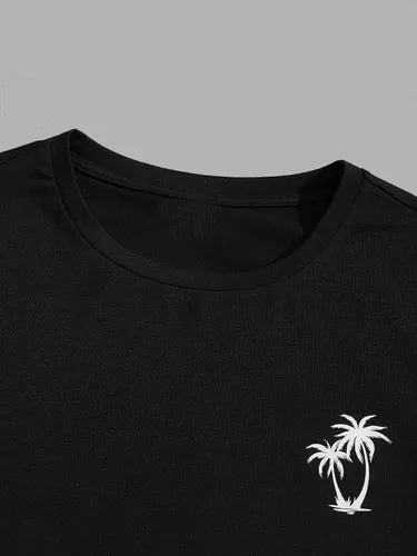 Miniatura 4 de GORGLITTER Conjunto de 2 piezas de camiseta gráfica de manga corta para hombre, estampado hawaiano con cordón y pantalones cortos