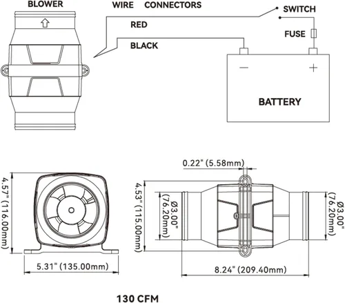 Miniatura 8 de SEAFLO in-Line Marine Bilge Air Blowers- 12V, 3 or 4", 130-270 CFM Ultra-Quiet Operation 4 or 3 Inch for Yacht/Sailboat/Boat- ISO 8846, CE & RoHs