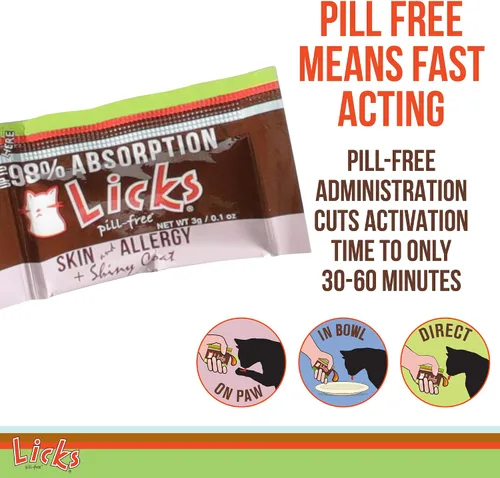 Miniatura 7 de Licks Skin & Allergy Support - Gel para alergias para gatos - Aceite de pescado Omega 3, vitamina C, cúrcuma e inositol - Apoyo saludable