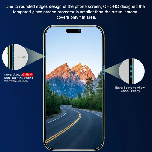 Miniatura 3 de QHOHQ Paquete de 3 protectores de pantalla para iPhone 15 Plus [6.7 pulgadas] con 3 protectores de lente de cámara, película de vidrio templado