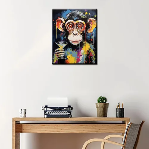 Miniatura 2 de Tucocoo Divertidos kits de pintura colorida de mono por números con pinceles y pigmento acrílico sobre lienzo para adultos, imagen de copa
