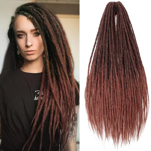 Miniatura 17 de 20 hebras de 24 pulgadas, extensiones de rastas color burdeos, rastas de cabello de ganchillo para mujer, hechas a mano, suaves, trenzas de cabello