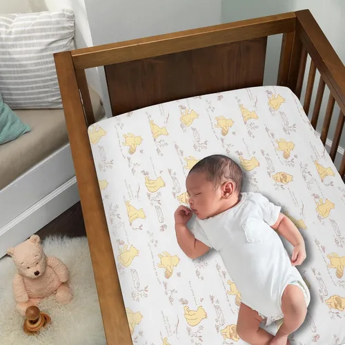 Miniatura 2 de Lambs & Ivy Disney Baby Storytime Pooh - Sábana bajera ajustable para cuna, 100% algodón, color blanco