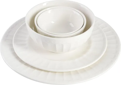 Miniatura 3 de Gibson Home Zen Buffet - Juego de vajilla de cerámica de porcelana para 8, platos y cuencos (40 unidades), platos en relieve blanco Blanco
