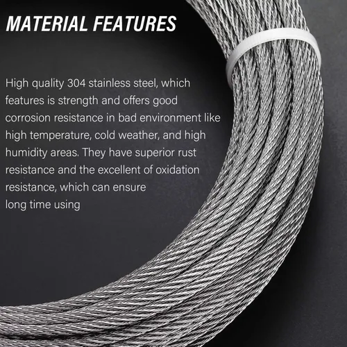 Miniatura 5 de Los kits de barandillas de cable incluyen cable de alambre de acero inoxidable 304 de 1/8 pulgadas x 33 pies, 50 fundas de aluminio para prensar